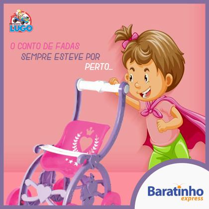 Imagem de Carrinho de Boneca Infantil Encantado Rosa Passeio 60cm Lugo