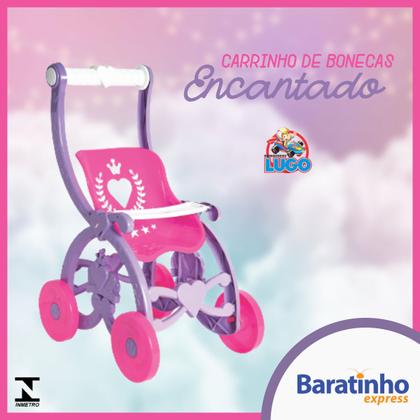 Imagem de Carrinho de Boneca Infantil Encantado Rosa Passeio 60cm Lugo