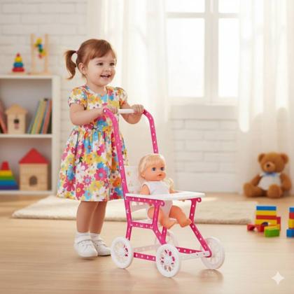 Imagem de Carrinho de Boneca Infantil Estilo Bebê Conforto com Rodinhas
