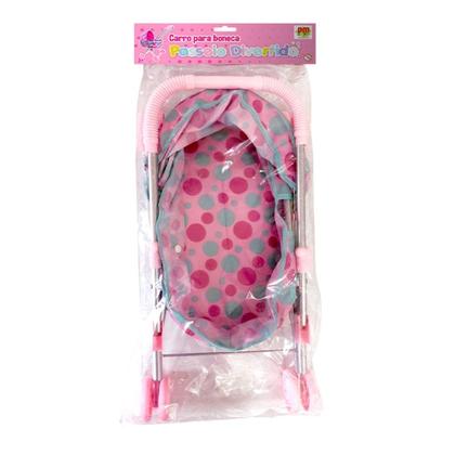 Imagem de Carrinho De Boneca Reborn Rosa Bolinha Brinquedos DmToys