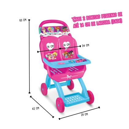 Imagem de Carrinho de Bonecas Duplo Infantil Bebê Reborn Rosa Passeio