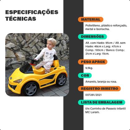 Imagem de Carrinho de Brinquedo Passeio MC Laram Andador Infantil Empurrador Quadriciclo Bebê Menino Menina