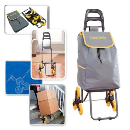 Imagem de Carrinho de Compras Dobrável 40kg  3 Rodas que Sobem Escadas com Facilidade, Ideal para Feira, Mercado e Transporte com Conforto