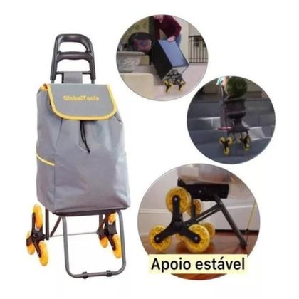 Imagem de Carrinho de Compras Dobrável 40kg  3 Rodas que Sobem Escadas com Facilidade, Ideal para Feira, Mercado e Transporte com Conforto