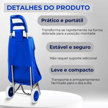 Imagem de Carrinho De Compras Feira Dobrável Com Rodas Suporta 30 Kg Duplo Compartimento