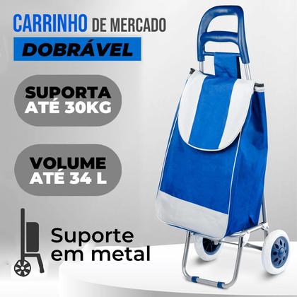 Imagem de Carrinho De Compras Feira Dobrável Com Rodas Suporta 30 Kg Duplo Compartimento