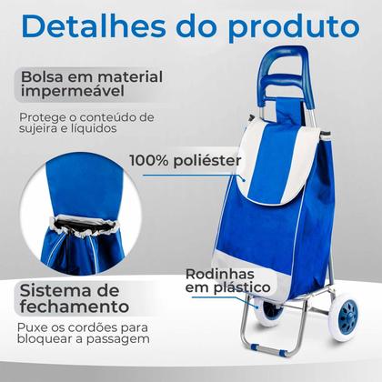 Imagem de Carrinho De Compras Feira Dobrável Com Rodas Suporta 30 Kg Duplo Compartimento