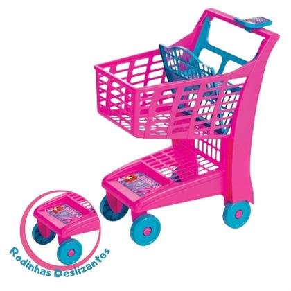 Imagem de Carrinho de Compras Mercadinho Meninas Infantil com Rodinhas