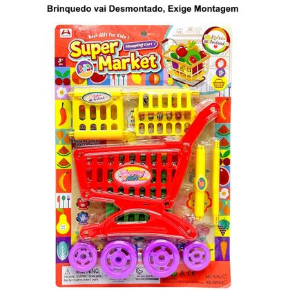 Imagem de Carrinho de Compras Mini Mercadinho com Rodinhas Kit com 2