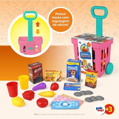 Imagem de Carrinho de Compras Pakitoys Rosa Regulavel com Acessorios de Supermercado Brinquedo Infantil Recreativo