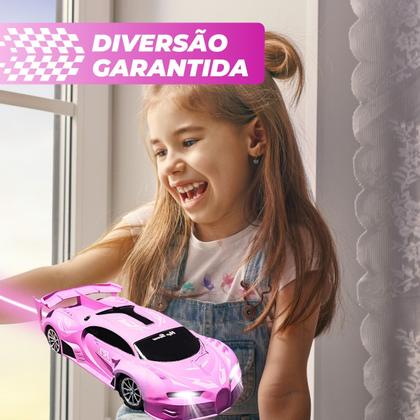 Imagem de Carrinho De Controle Remoto Drift Brinquedo Corrida Veloz Com Luz Recarregavel Rosa Menina Kizumba