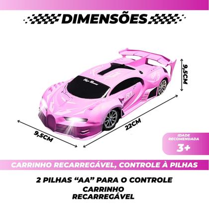 Imagem de Carrinho De Controle Remoto Drift Brinquedo Corrida Veloz Com Luz Recarregavel Rosa Menina Kizumba