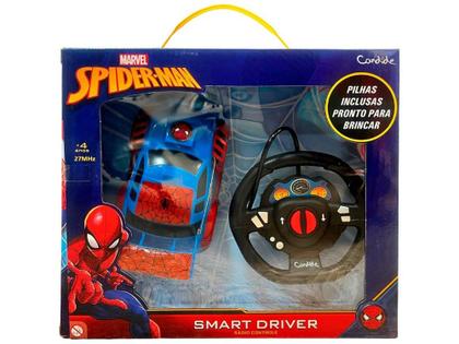 Imagem de Carrinho de Controle Remoto Marvel Spider-Man - Smart Driver 3 Funções Candide Azul e Vermelho