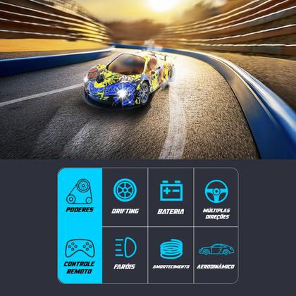 Imagem de Carrinho De Controle Remoto Vermelho e Azul Farol De Led Esportivo Para Crianças e Diversão Brinquedo Crianças SuperCars