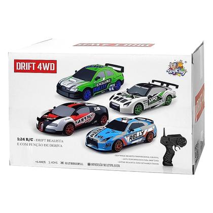 Imagem de Carrinho de Corrida Controle Drift 4x4 Recarregável Escala 1:24 com 4 Rodas Extras