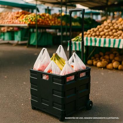 Imagem de Carrinho De Feira Dobrável Reforçado 42x36,5x39,5cm Portátil Com Rodas Resistentes Leve E Prático Para Compras, Mercado, Viagens E Transporte De Itens