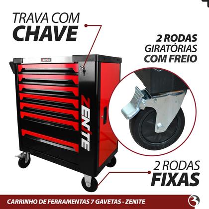 Carrinho de ferramentas Completo 7 Gavetas 253 Ferramentas Cromo