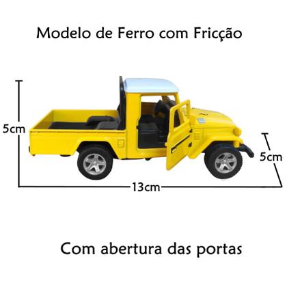 Imagem de Carrinho de Ferro Caminhonete Antiga Fricção Abre Portas Amarela