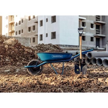 Imagem de Carrinho De Mão Caçamba Rasa Metálica Azul 50 L, Braço Metálico E Pneu Com Câmara