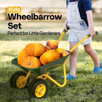 Imagem de Carrinho de mão infantil VIVOHOME Carrinho de jardim infantil com conjunto de ferramentas