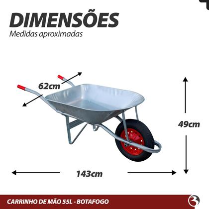 Imagem de Carrinho De Mão Pedreiro Obras 55 Litros Carriola Aço Extra Reforçada Galvanizado - Botafogo