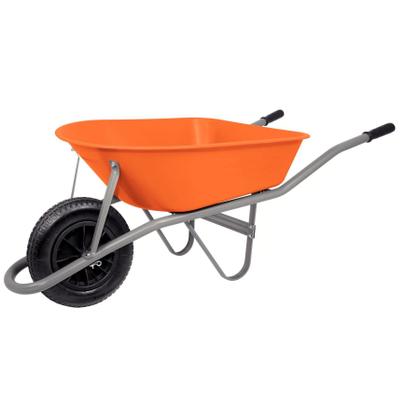 Imagem de Carrinho de Mão Tramontina Caçamba Funda Plástica Laranja 55 L, Braço Metálico  e Pneu com Câmara