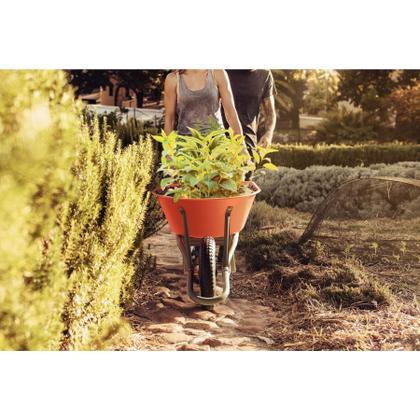 Imagem de Carrinho de Mão Tramontina Caçamba Funda Plástica Laranja 55 L, Braço Metálico  e Pneu com Câmara