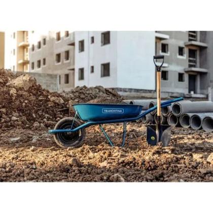 Imagem de Carrinho de Mão Tramontina Caçamba Rasa Metálica Braço Metálico e Pneu com Câmara Azul 50L