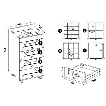 Imagem de Carrinho de Maquiagem 4 Gavetas PE2009 Tecno Mobili