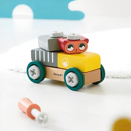 Imagem de Carrinho de Montar Construção Madeira Brinquedo Infantil Educativo Brico Kids Janod