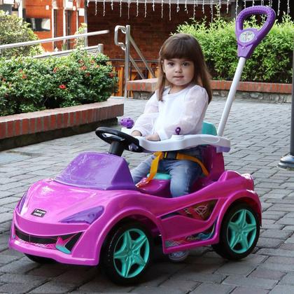 Imagem de Carrinho de Passeio Infantil com Empurrador Meninas, Rosa, com Proteção e Anel de Segurança Inmetro
