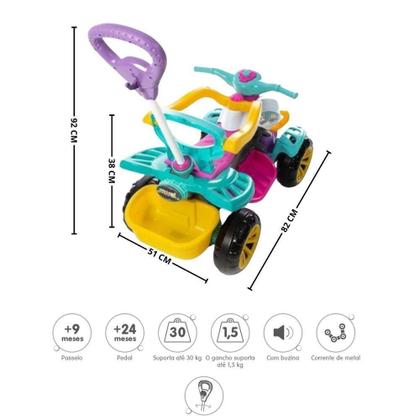 Imagem de Carrinho De Passeio Infantil Quadriciclo Com Haste E Pedal Menina