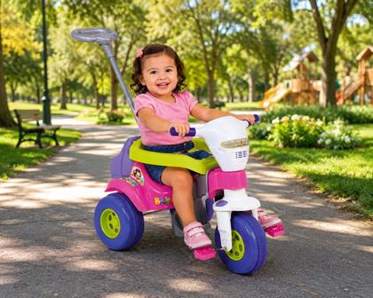 Imagem de Carrinho de Passeio Infantil Tico-Tico Motoca Bichos Rosa Com Som e Luzes - Magic Toys