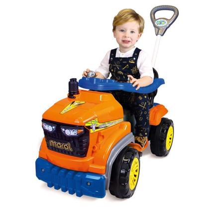Imagem de Carrinho De Passeio Ou Pedal Com Empurrador Trator Laranja 3138 - Maral