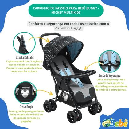 Imagem de Carrinho de Passeio P/Bebê Tipo Berço Buggy Mickey Multikids
