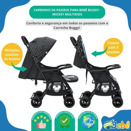 Imagem de Carrinho de Passeio P/Bebê Tipo Berço Buggy Mickey Multikids