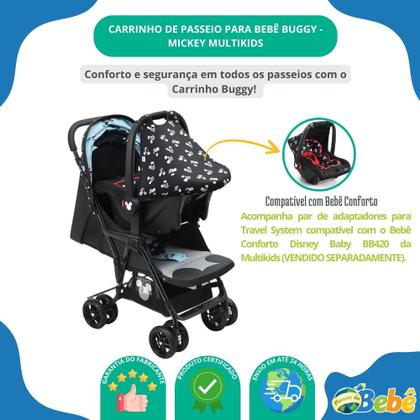 Imagem de Carrinho de Passeio P/Bebê Tipo Berço Buggy Mickey Multikids