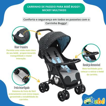 Imagem de Carrinho de Passeio P/Bebê Tipo Berço Buggy Mickey Multikids