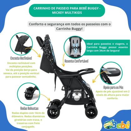 Imagem de Carrinho de Passeio P/Bebê Tipo Berço Buggy Mickey Multikids