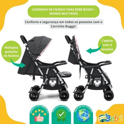 Imagem de Carrinho de Passeio P/Bebê Tipo Berço Buggy Minnie Multikids