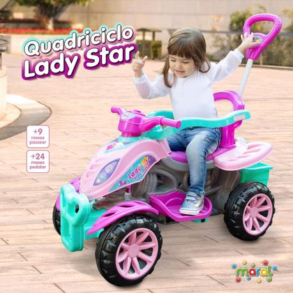Imagem de Carrinho De Passeio Quadriciclo Com Empurrador E Pedais Andador Infantil Rosa