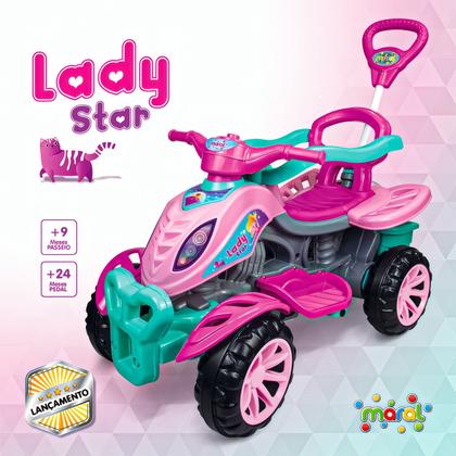 Imagem de Carrinho De Passeio Quadriciclo Com Empurrador E Pedais Andador Infantil Rosa