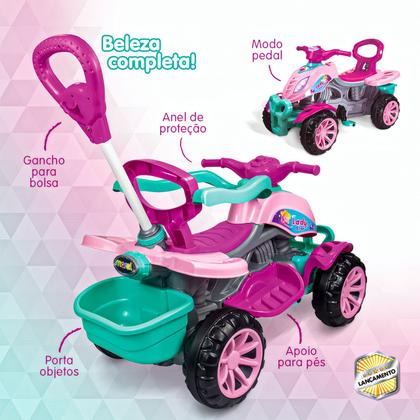 Imagem de Carrinho De Passeio Quadriciclo Com Empurrador E Pedais Andador Infantil Rosa