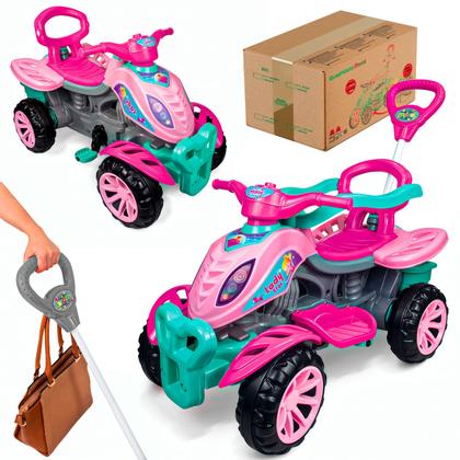 Imagem de Carrinho De Passeio Quadriciclo Com Empurrador E Pedais Andador Infantil Rosa