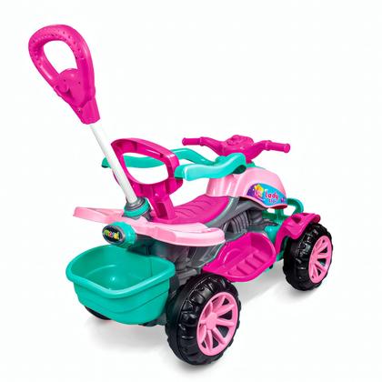 Imagem de Carrinho De Passeio Quadriciclo Com Empurrador E Pedais Andador Infantil Rosa