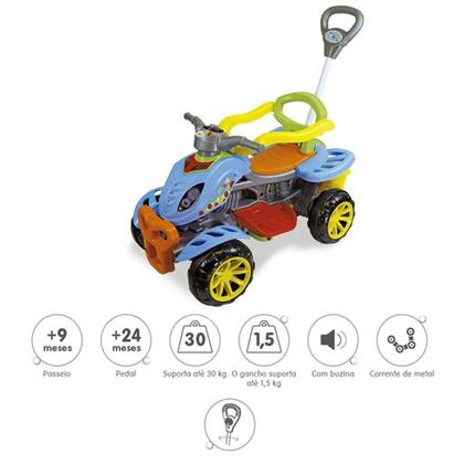 Imagem de Carrinho de Passeio Quadriciclo Infantil Maral Com Pedal Buzina Empurrador Motoquinha Spider