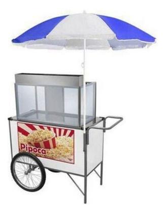 Imagem de Carrinho de Pipoca com Guarda Sol e Rodas de Bicicleta Cefaz