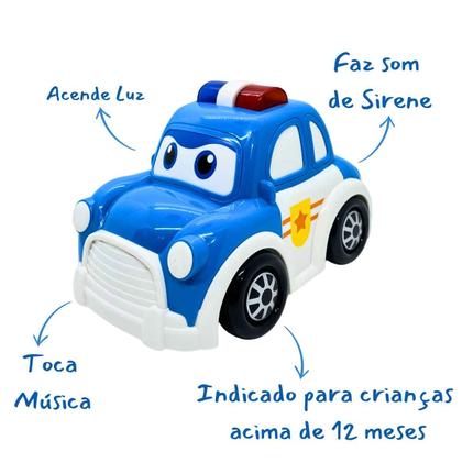 Imagem de Carrinho De Polícia Musical Coleção Baby Land  Cardoso Toys  Com Luzes Sons Música Crianças Bebês +12 Meses