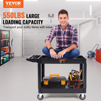Imagem de Carrinho de serviço utilitário VEVOR 2 Shelf 250 kg com rodas giratórias