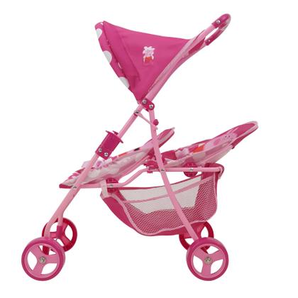 Imagem de Carrinho Doll Twin Peppa Pig com pontos rosa e brancos para bonecas de até 24